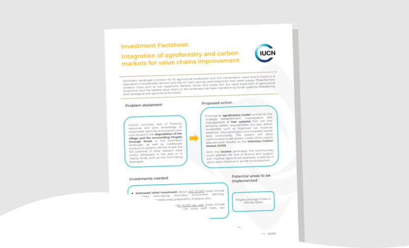 SUSTAIN Investment factsheet: Integration of agroforestry and carbon markets for value chains improvement